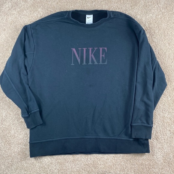 Nike Dri-FIT Oversized Crewneck Sweatshirt Dark Gray Pink Logo Athleisure Size L - Picture 4 of 8